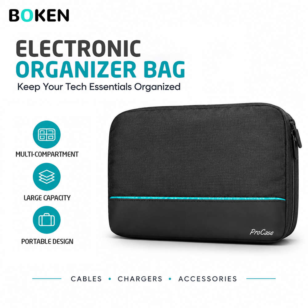 Tech Accessories Travel Organizer Pouch - حقيبة تنظيم أدوات السفر، حافظة إلكترونيات،